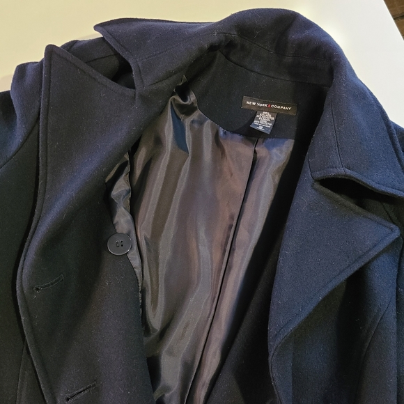 New York & Company Lined Wool Blend Navy Pea Coat 16 - Picture 8 of 11